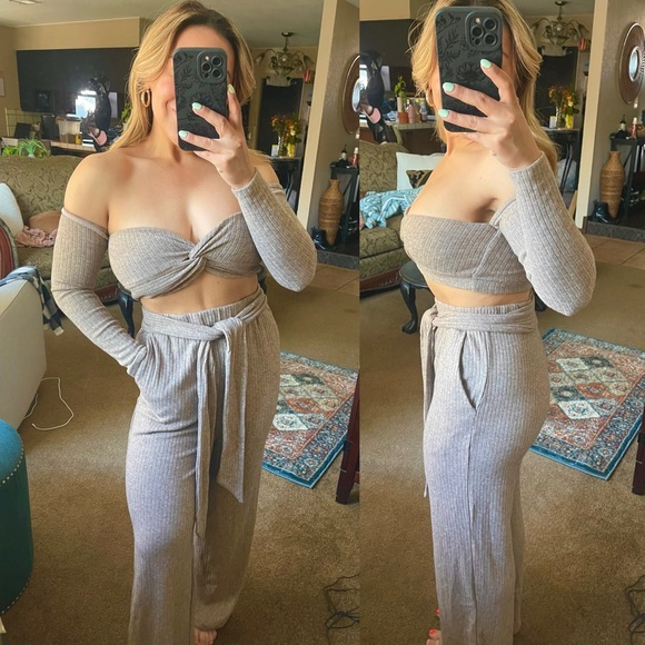 Lovers + FriendsOatmeal Crop Top + Wide Leg Pant Lounge Set...